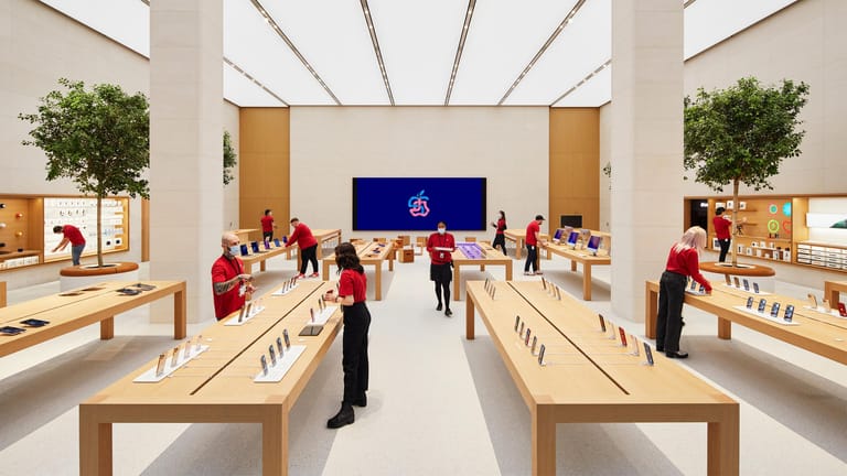 Der Apple-Store von Innen: Kunden dürfen zur Eröffnung nur mit einem Termin in den Store.