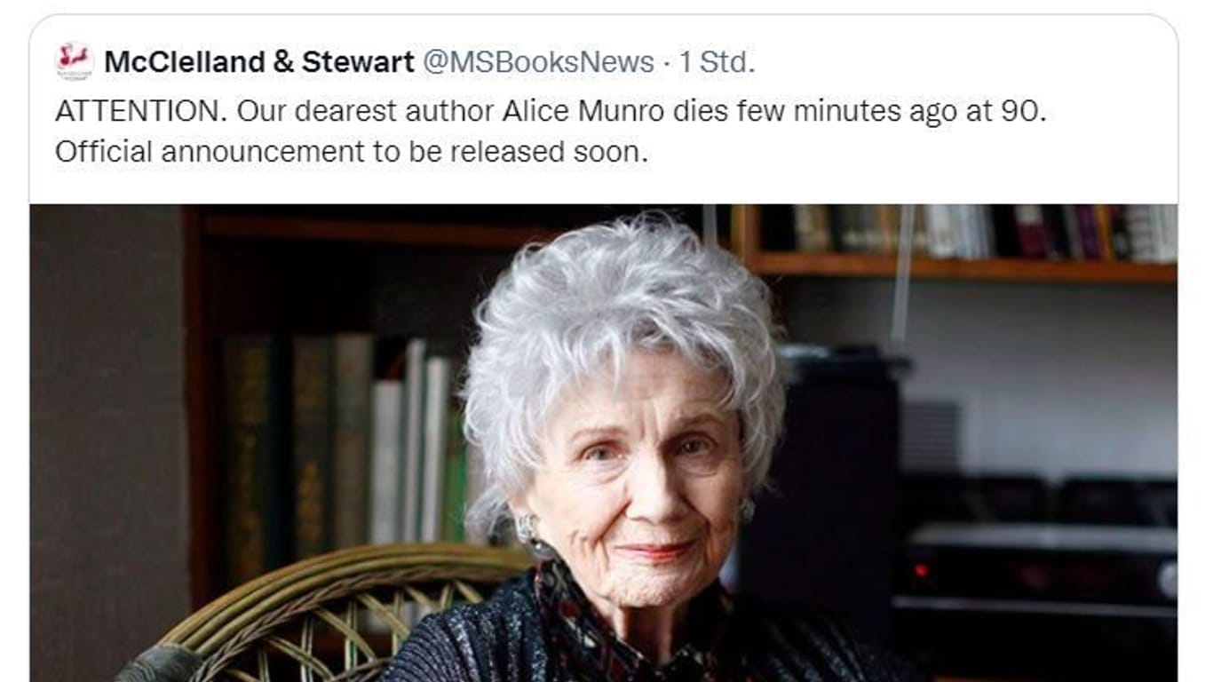 Die falsche Todesmeldung auf Twitter: Alice Munro sei im Alter von 90 Jahren verstorben.