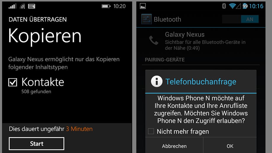 Kontakte vom Android-Smartphone aufs Windows Phone kopieren
