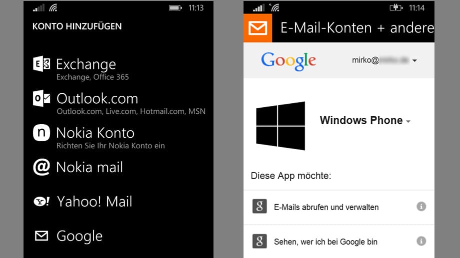 Für den E-Mail-Umzug benötigt Windows Phone die Zugangsdaten zu Ihrem E-Mail-Provider