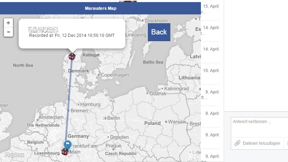 Die Standorthistorie zeigt sogar einen Urlaub in Dänemark im Dezember 2014 an.