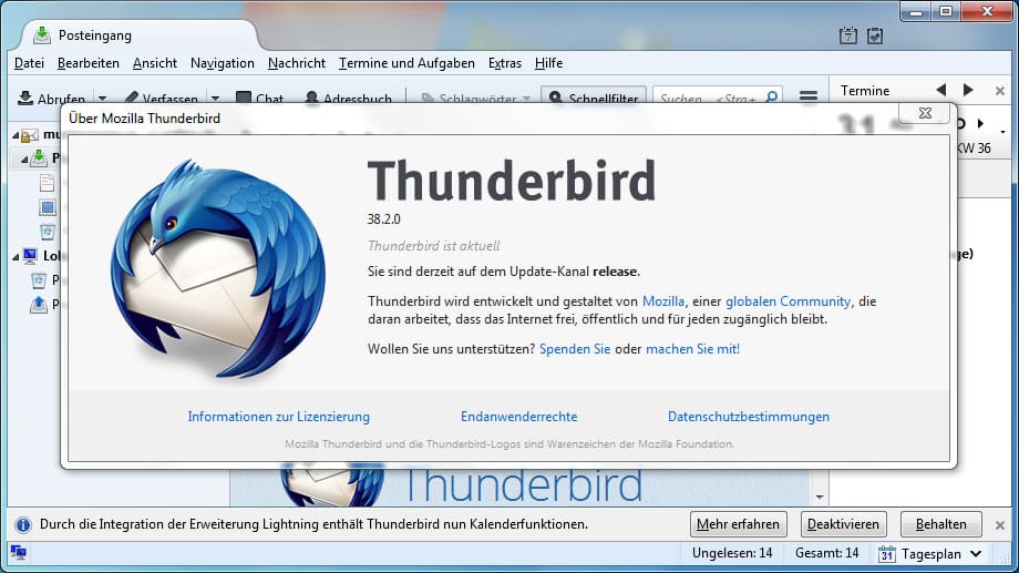 Mozilla Thunderbird: Knapp 25 Prozent der Deutschen nutzen es. Mozilla Thunderbird: Knapp 25 Prozent der Deutschen nutzen es.