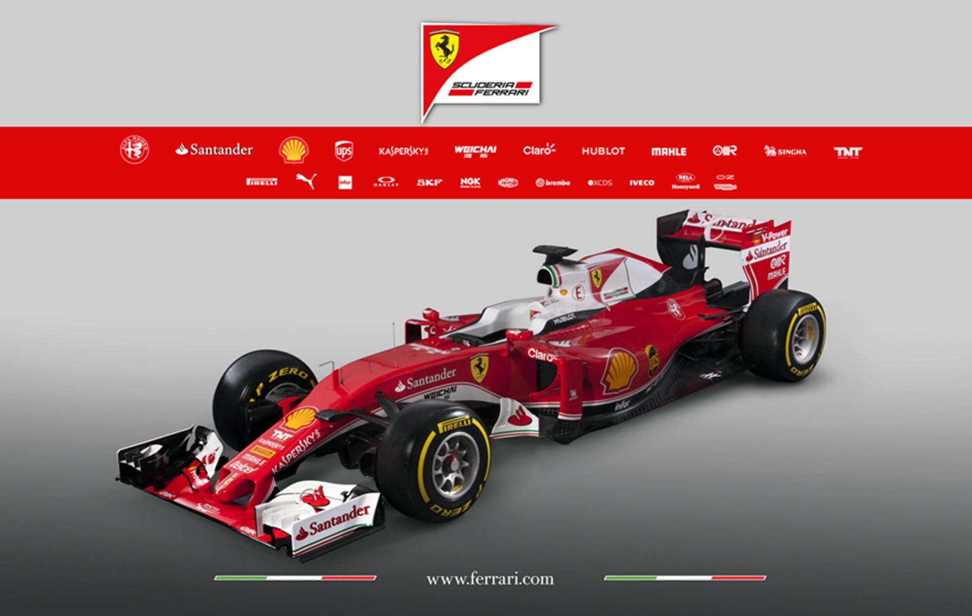 Insgesamt wirkt der Wagen schmaler und stromlinienförmiger als das Vorjahresmodell. Vom üblichen Ferrari-Rot hebt sich der Cockpitbereich, die sogenannte Airbox ab, die in strahlendem Weiß gehalten ist.
