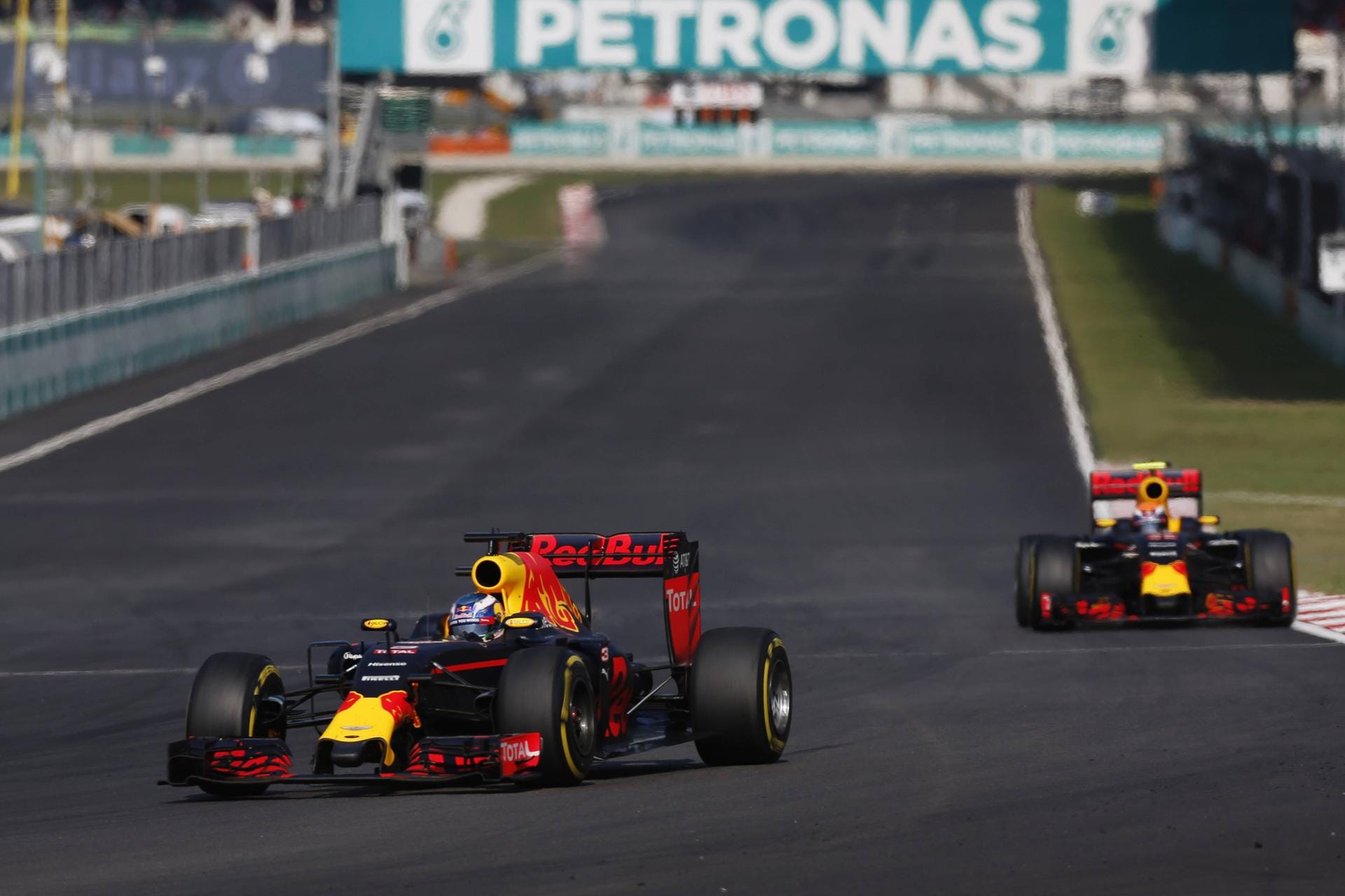 Doppelsieg: Red-Bull-Pilot Ricciardo lässt sich den Sieg in Sepang nicht mehr nehmen. Der Australier siegt vor seinem Teamkollegen Max Verstappen.