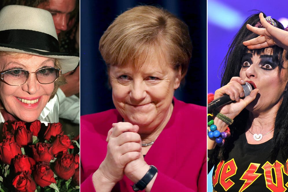 Hildegard Knef mit roten Rosen, Kanzlerin Angela Merkel und Nina Hagen (Archiv): Hagen selbst zeigte sich überrascht von Merkels Musikauswahl.
