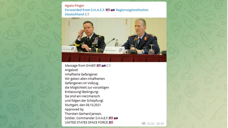 Amnestie: Gefangenen, die "Herzensmenschen" sind, versprach Major Jansen die Freilassung, wie das auch Trump gemacht habe. Das postete er mit einem Foto der deutschen Generäle Markus Laubenthal und Martin Schelleis.