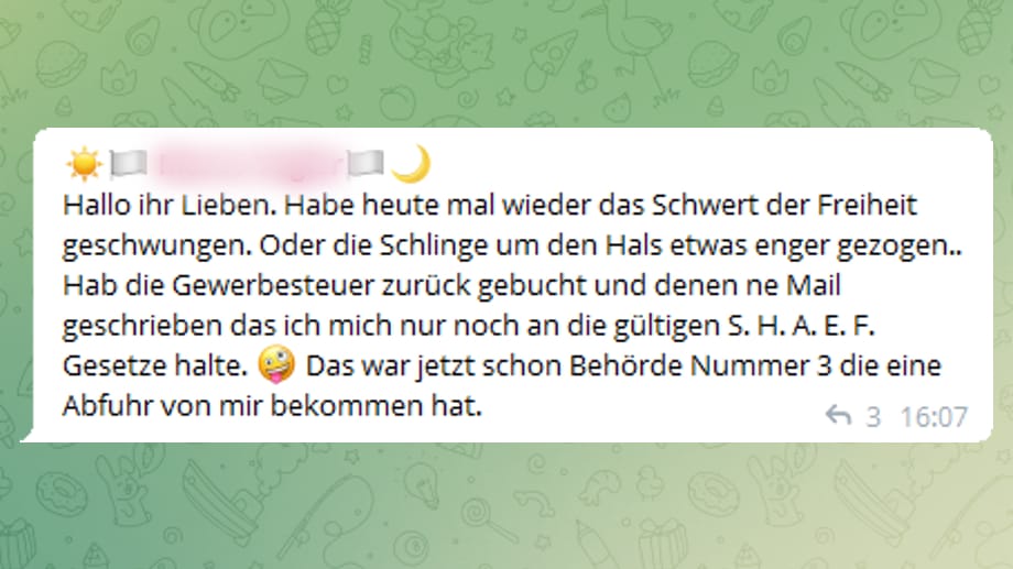 "Schwert der Freiheit": Tim W. verkündete stolz, die Gewerbesteuer zurückgebucht zu haben.