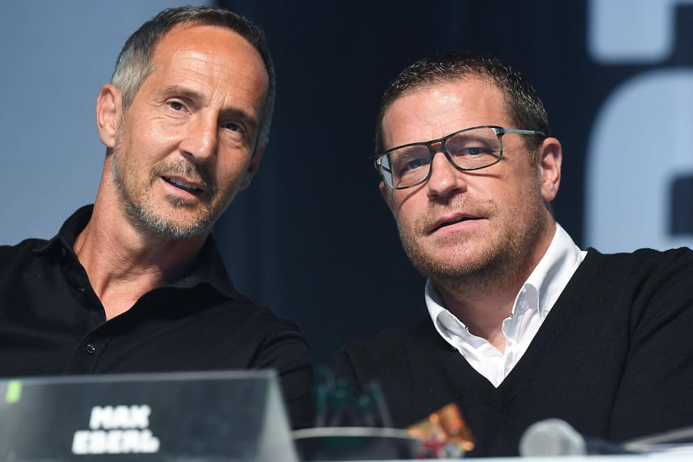 Adi Hütter (l.) und Max Eberl: Trotz den jüngsten Niederlagen wollen Gladbach-Trainer und -Manager weiter zusammenarbeiten.