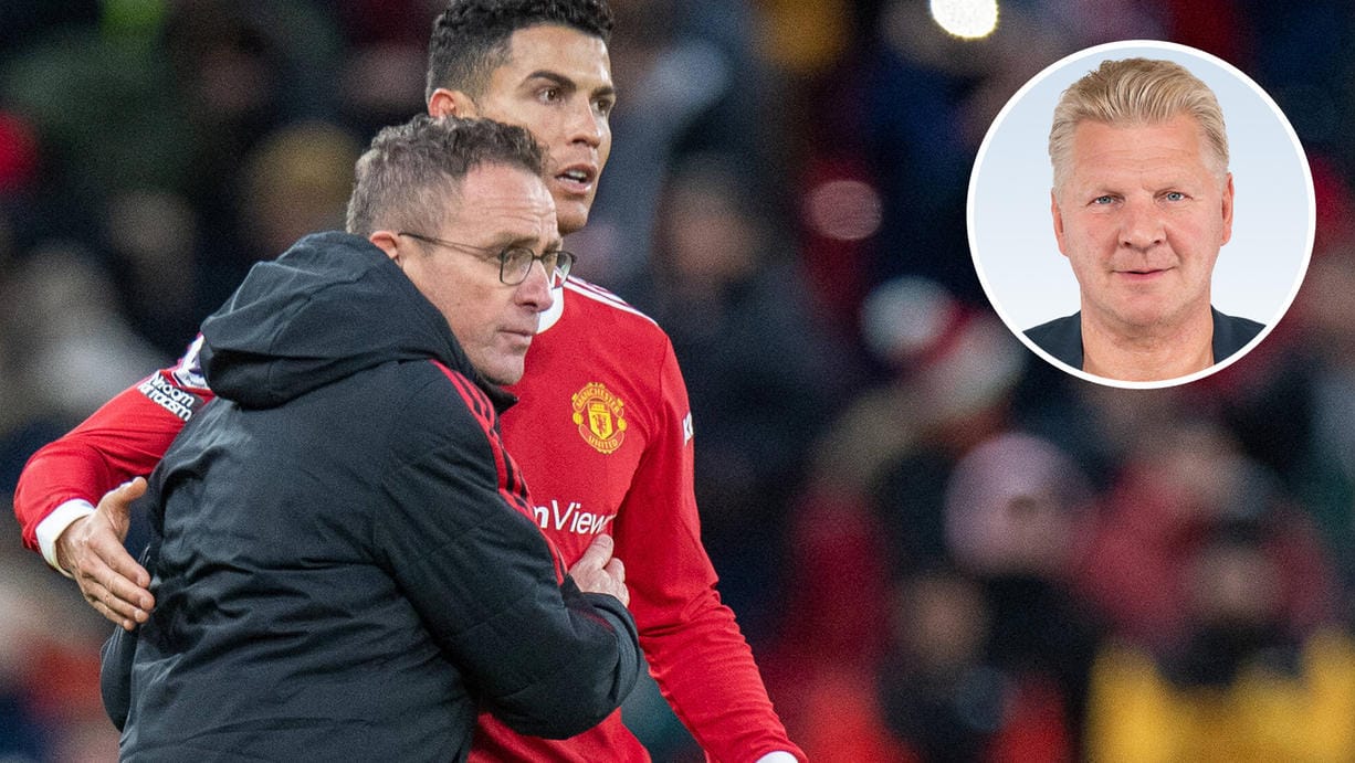 Ralf Rangnick (v.l.) hat sein Debüt mit Cristiano Ronaldo und Manchester United erfolgreich hinter sich gebracht und fühlt sich in England offenbar genauso wohl wie Tuchel und Klopp. Stefan Effenberg (Kreis) rechnet nicht mit einer Bundesliga-Rückkehr des Trios.