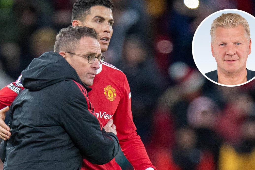 Ralf Rangnick (v.l.) hat sein Debüt mit Cristiano Ronaldo und Manchester United erfolgreich hinter sich gebracht und fühlt sich in England offenbar genauso wohl wie Tuchel und Klopp. Stefan Effenberg (Kreis) rechnet nicht mit einer Bundesliga-Rückkehr des Trios.