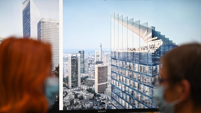 Zwei Abbildungen der zukünftigen Gebäude: Mit einer Höhe von rund 280 Metern soll das höchste Bürohochhaus entstehen.
