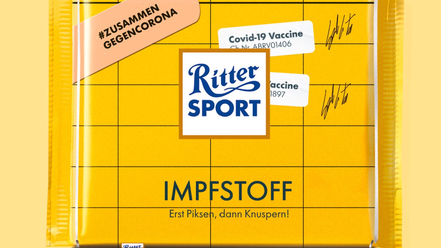 Bei Ritter Sport heißt es: "Quadratisch. Praktisch. Geimpft".