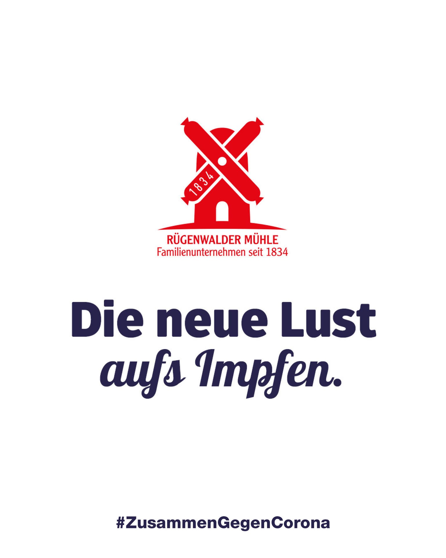 Rügenwalder wirbt mit dem Spruch "Die neue Lust aufs Impfen".