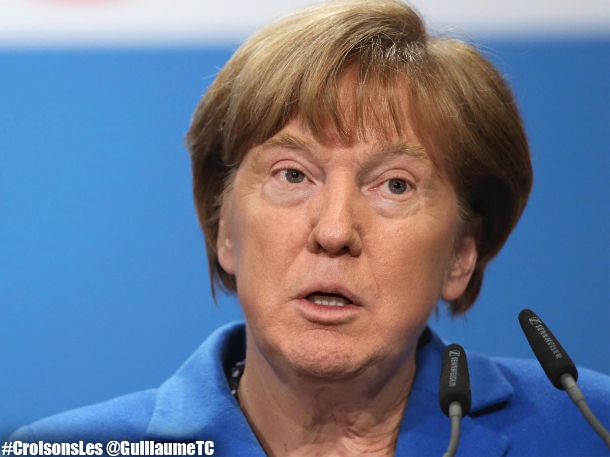 "Trumpel": Donald Trump mit Merkels Matte. Die Frisur bekam von Guillaume Titus-Carmel auch ...