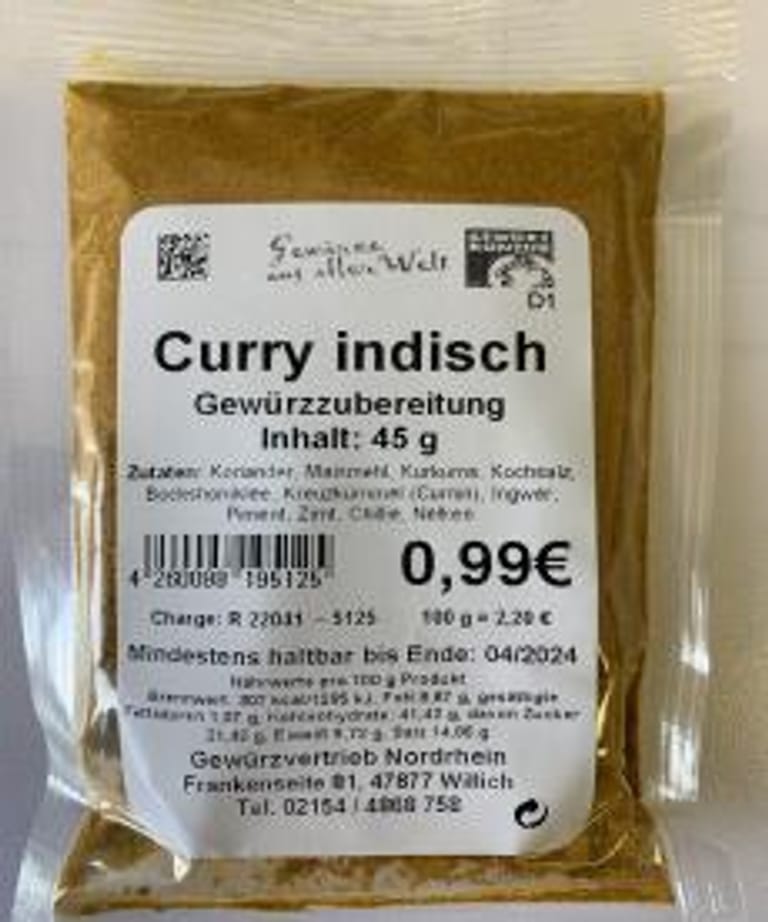 Rückruf: Der Gewürzvertrieb Nordrhein warnt vor "Curry indisch".