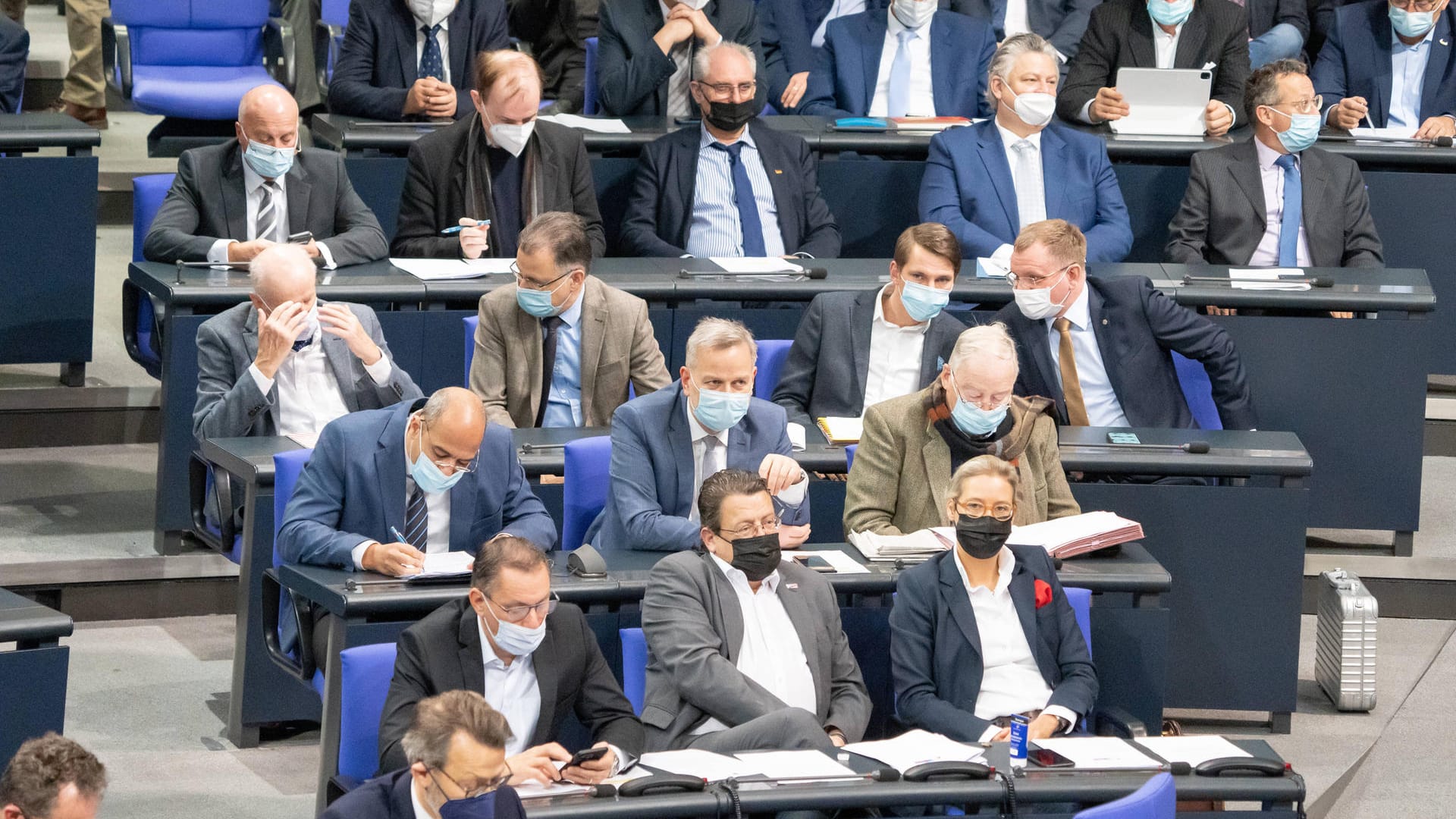 Plenarsitzung des Deutschen Bundestages: Fraktion der AfD mit Tino Chrupalla, Stephan Brandner, Alice Weidel, Alexander Gauland.
