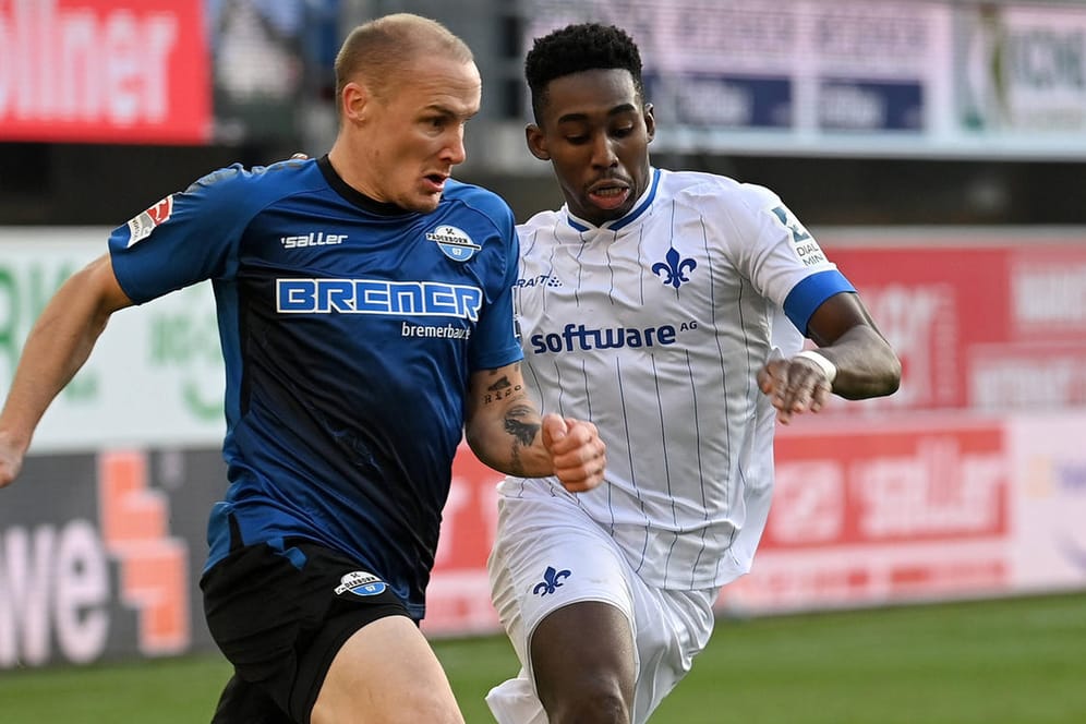 Paderborns Top-Torjäger Sven Michel (li.) konnte gegen Darmstadt nicht treffen.
