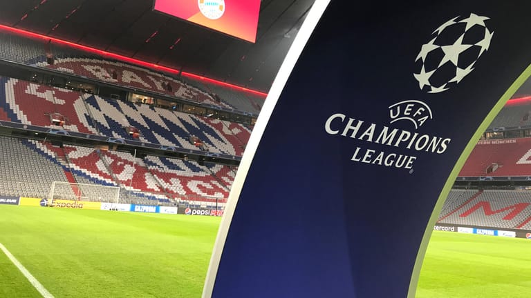 Das Logo der Champions League (r.): Bei der Auslosung der Achtelfinalpartien kam es zu einem Fehler.