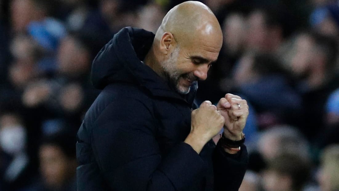 Pep Guardiola: Der City-Trainer feiert ein Tor seiner Mannschaft.