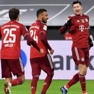 Bayern-Stars Lewandowski, Tolisso, Müller (v. r.): Der Rekordmeister muss am Freitag ran.