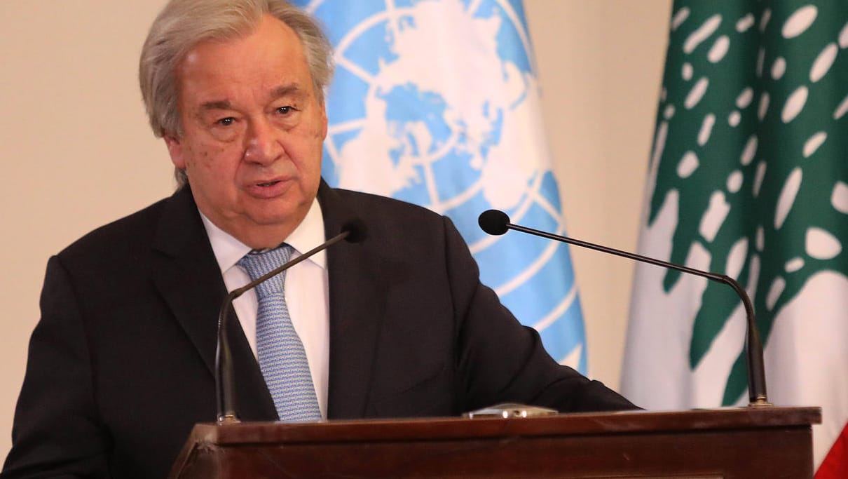 Antonio Guterres in Beirut: Der UN-Generalsekretär ruft die internationale Staatengemeinschaft zur Hilfe für Libanon auf.