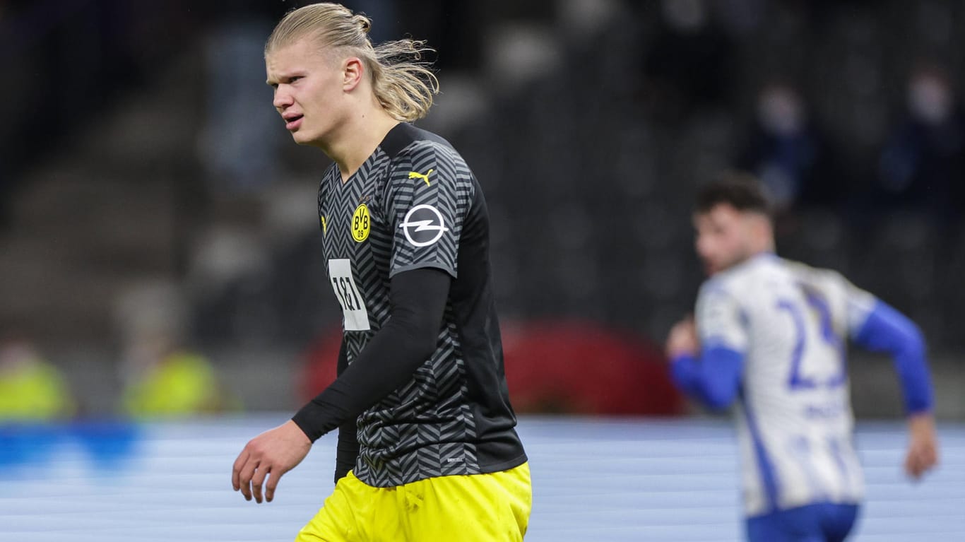 So sieht Frust aus: Erling Haaland bei der 2:3-Niederlage von Borussia Dortmund bei Hertha BSC.