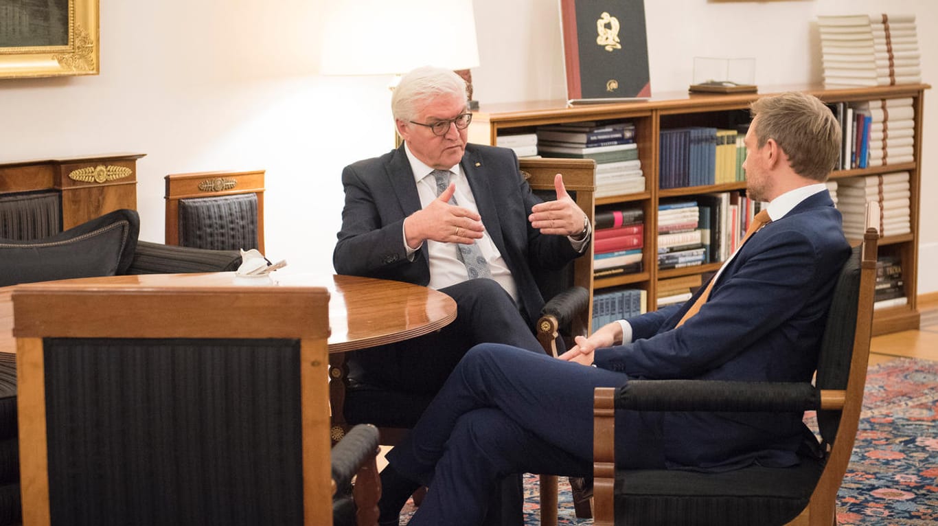 Frank-Walter Steinmeier spricht mit Christian Lindner (Archiv): Lindner hatte bereits im November signalisiert, dass die FDP Steinmeier unterstützen würde.