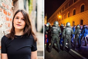 Grünen-Politikerin Weishaupt und "Querdenker"-Proteste in München (Montage): Ein Tweet der Münchnerin hat für Aufsehen gesorgt.