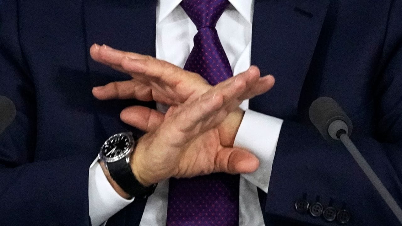 Russland Präsident Wladimir Putin während seiner jährlichen Pressekonferenz. Russland Präsident Wladimir Putin während seiner jährlichen Pressekonferenz.