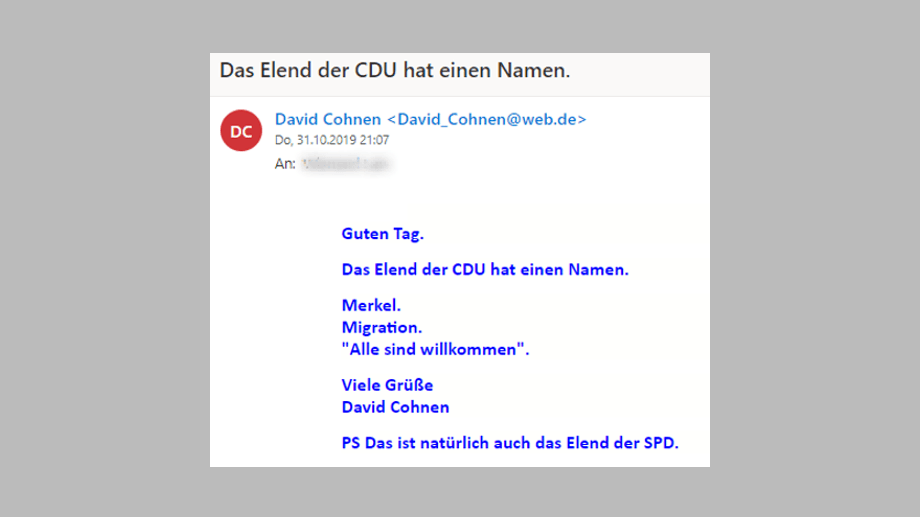 Kurz und knapp: In manche Mails steckt Cohnen wenig Mühe.