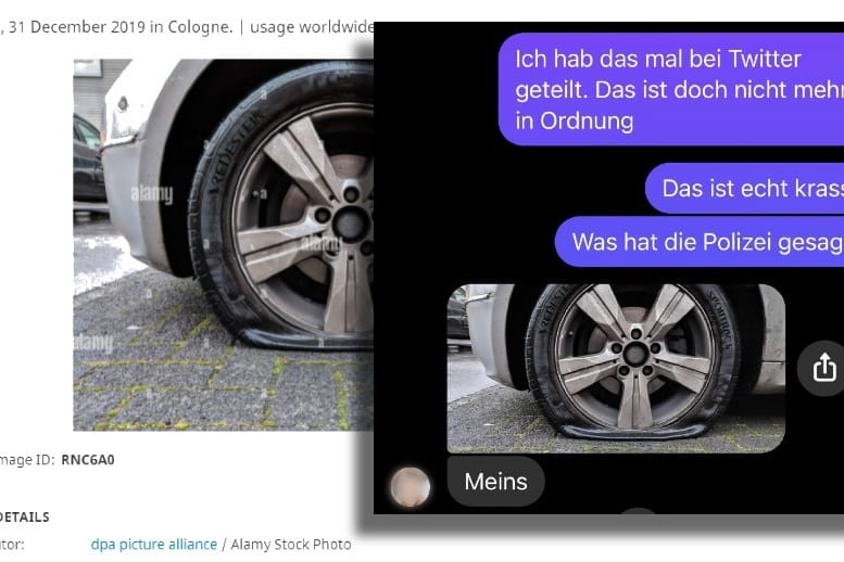 Richtig platt: Das Foto "ihres" Reifens, das die sich als Krankenschwester ausgebende Frau Ricardo Lange schickte, ist ein älteres Foto der Nachrichtenagentur dpa.