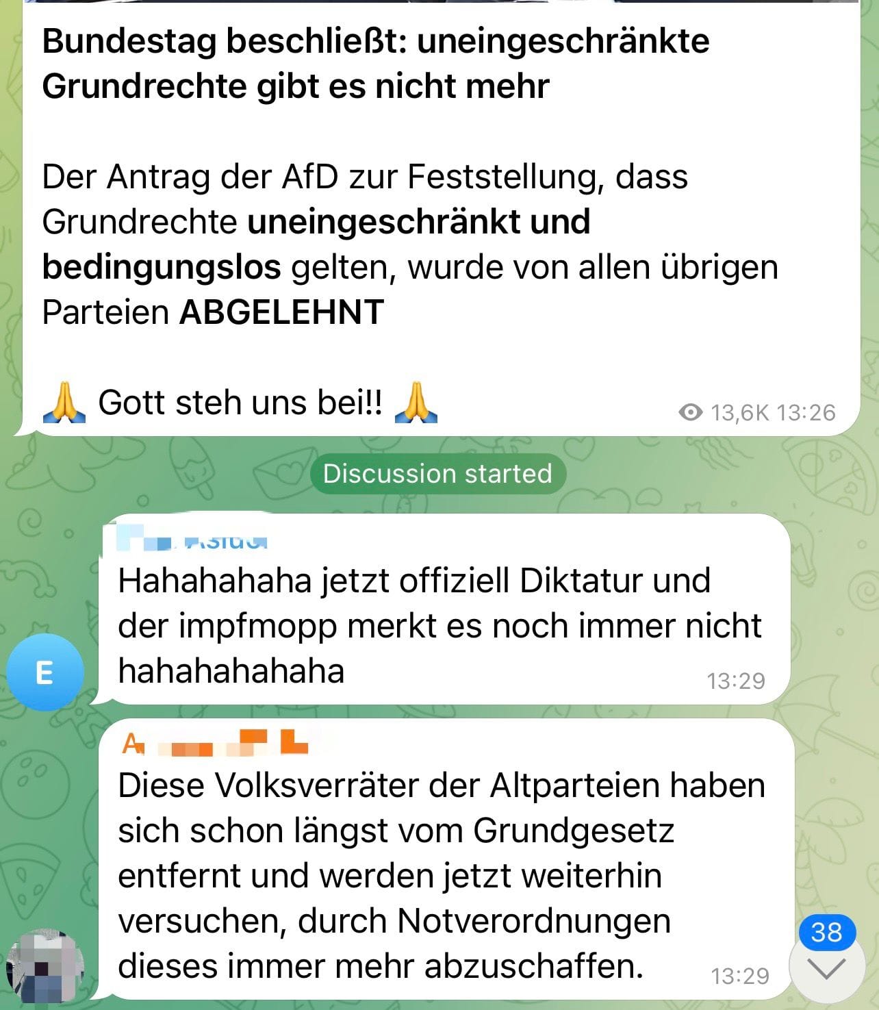 Schnell findet sich der Telegram-Nutzer in Blasen wieder, in denen behauptet wird, man lebe in Deutschland in einer Diktatur. Auch wird dort mit Begriffen wie "Volksverräter" um sich geworfen.