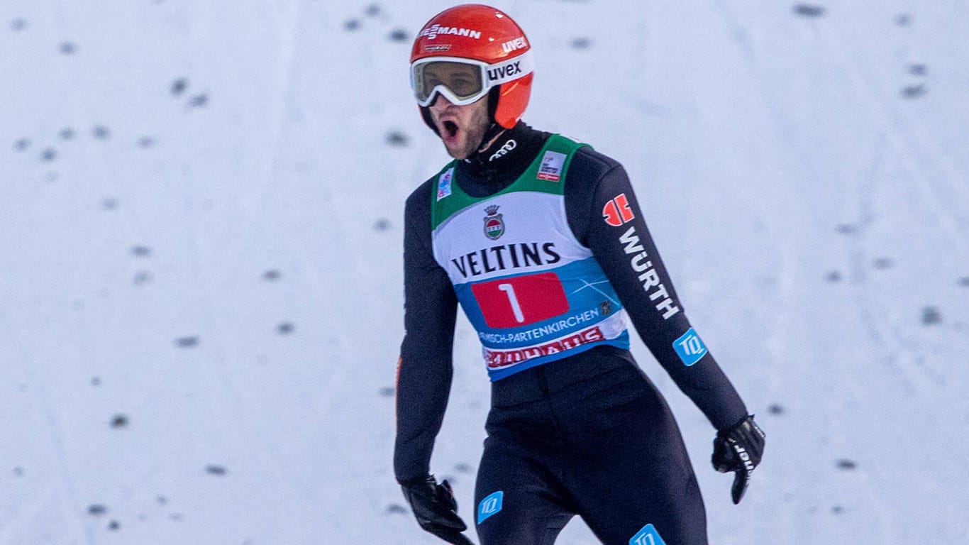 Markus Eisenbichler schrie seine Freude nach dem 143,5-Meter-Sprung in Garmisch-Partenkirchen spontan heraus.