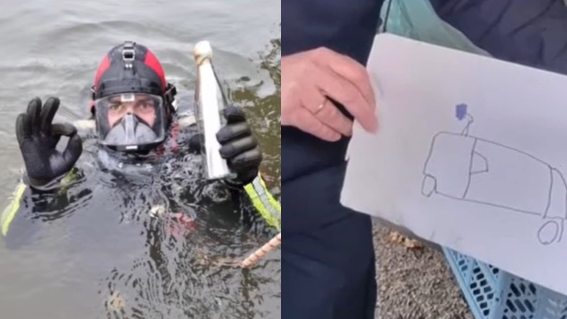Feuerwehrtaucher mit der Botschaft: Der Fünfjährige erreichte mit seiner Post genau die Richtigen. Feuerwehrtaucher mit der Botschaft: Der Fünfjährige erreichte mit seiner Post genau die Richtigen.