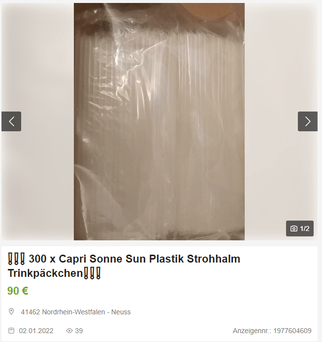 Plastikstrohhalme werden auf Ebay ebenfalls teuer verkauft.