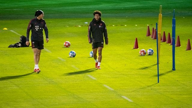 Leon Goretzka (l) und Serge Gnabry trainieren zum Trainingsstart des FC Bayern im neuen Jahr. Leon Goretzka (l) und Serge Gnabry trainieren zum Trainingsstart des FC Bayern im neuen Jahr.