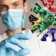 Mann mit Spritze neben einer symbolisch dargestellten Virus-Variante: Die Omikron-Mutation des Coronavirus bereitet Experte derzeit Sorgen.
