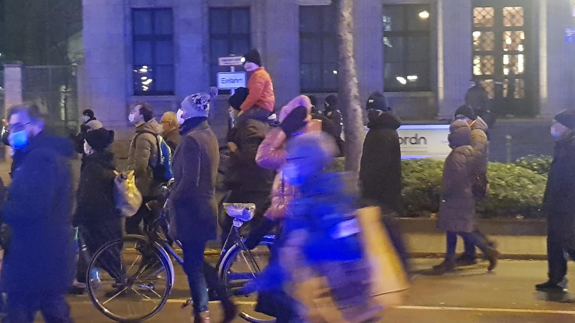 Ein Demonstrant trägt ein Kind auf den Schultern: Die meisten Teilnehmenden eint der Glaube an Verschwörungstheorien.