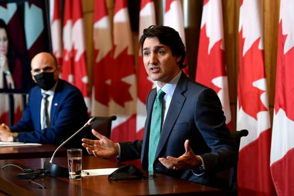 Kanadas Premierminister Justin Trudeau bei einer Pressekonferenz zum Coronavirus.