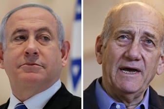 Archivfotos von Benjamin Netanjahu (l), damals Ministerpräsident von Israel, aufgenommen 2020, und Ehud Olmert, ehemaliger israelische Ministerpräsident, im Jahr 2015.