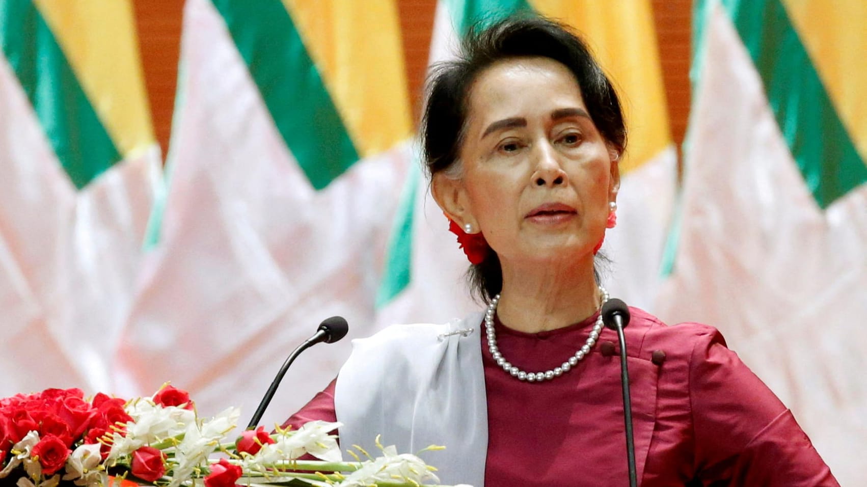 Aung San Suu Kyi bei einer Rede im Jahr 2017: Die frühere Regierungschefin ist erneut verurteilt worden.