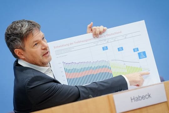 Robert Habeck stellt in der Bundespressekonferenz Sofortmaßnahmen für die Klimaziele der Bundesregierung vor.