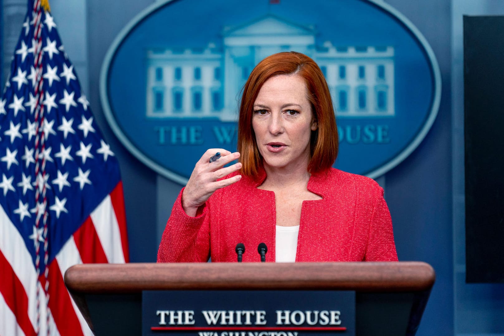 Jen Psaki: Die Pressesprecherin des Weißen Hauses sagte, die aktuelle Lage in der Ukraine-Krise sei "äußerst gefährlich".