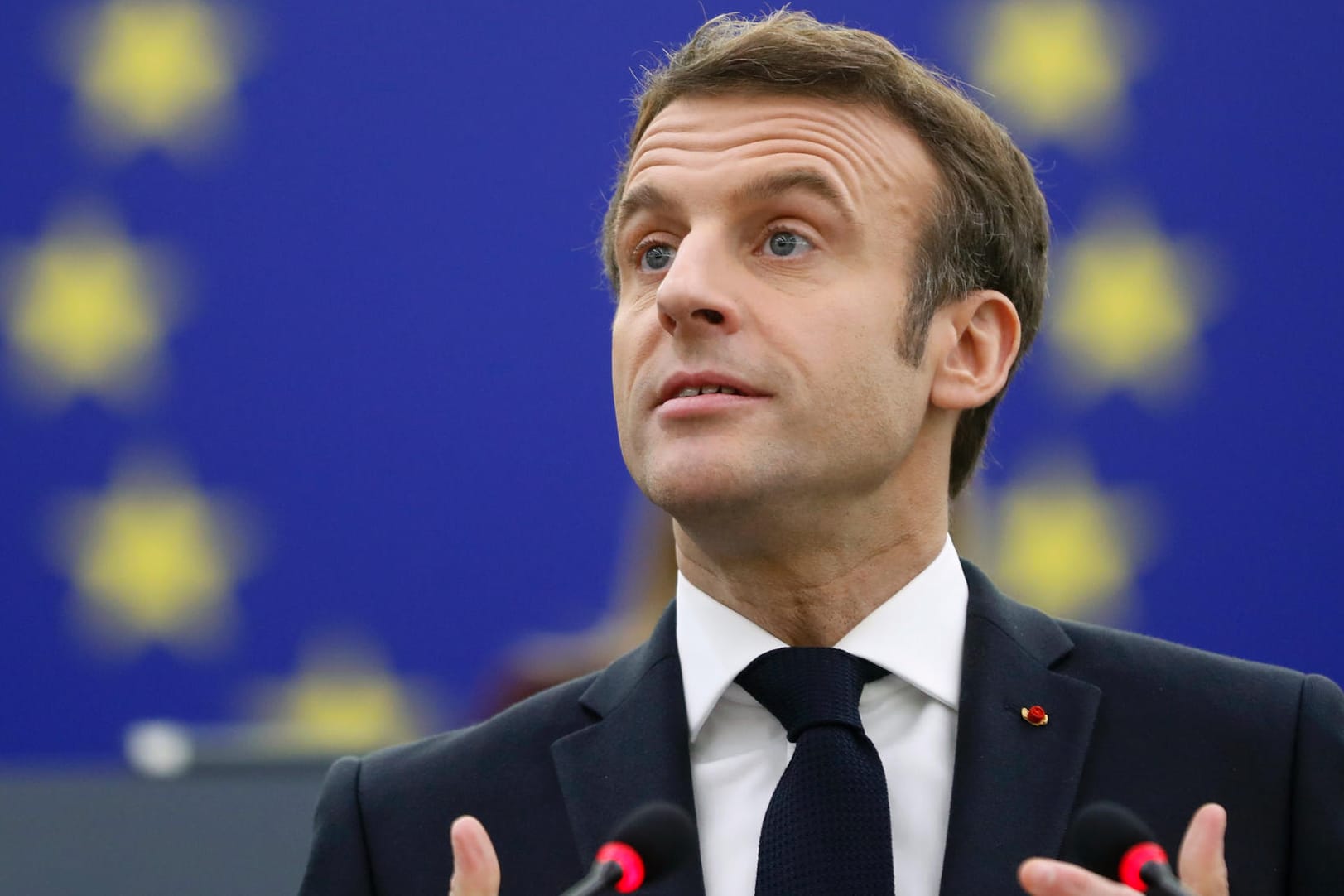 Emmanuel Macron bei seiner Rede vor dem EU-Parlament: Angesichts der drohenden Eskalation im Ukraine-Konflikt forderte Macron eine neue europäische Sicherheits- und Stabilitätsordnung.