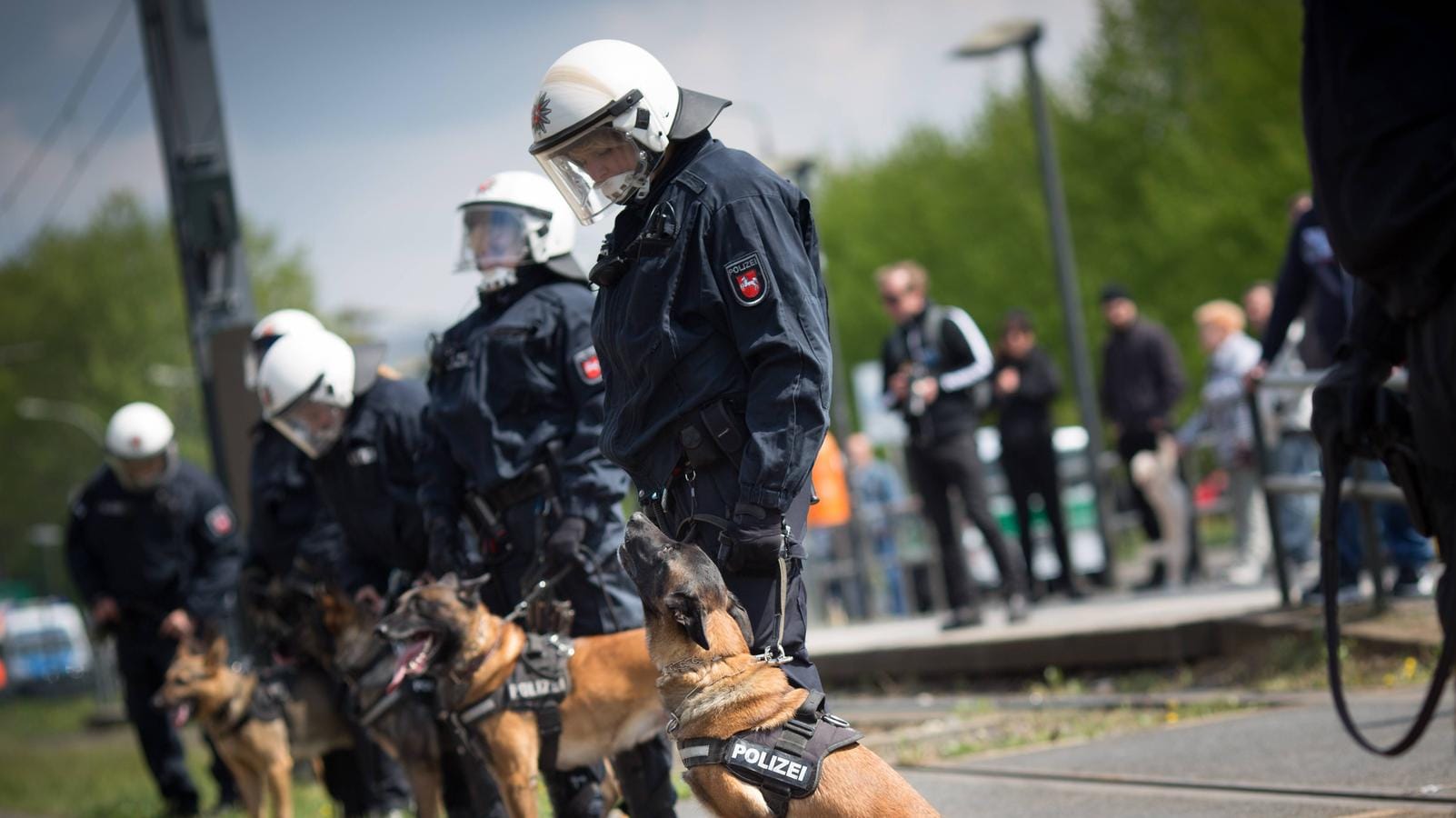 Auch Neonazi-Aufmärsche gehören zum Einsatzrepertoire der Schutzhundestaffeln (Symbolfoto): Geraten Demonstranten und Gegendemonstranten aneinander, gehen die Hundeführer mit den Tieren dazwischen.