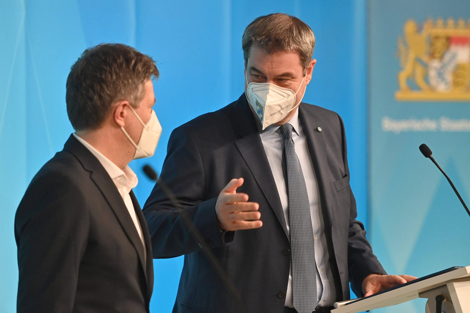 v.re:Markus SOEDER (Ministerpraesident Bayern und CSU Vorsitzender),Robert HABECK. Pressekonferenz Markus SOEDER (Minis