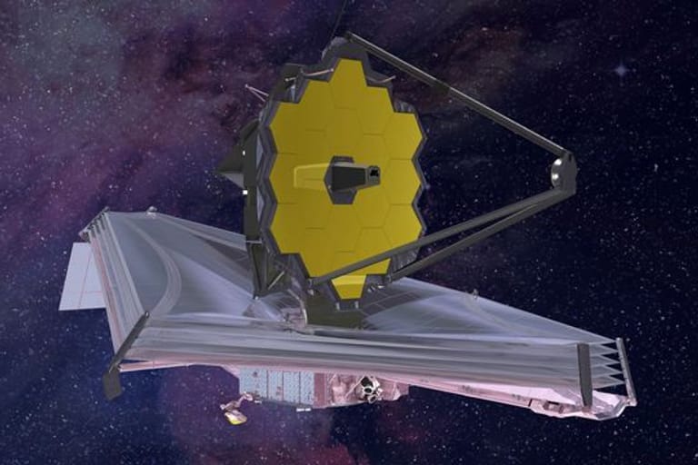 Das "James Webb"-Teleskop: Der mit Gold beschichtete Spiegel des Teleskops besteht aus 18 Waben.