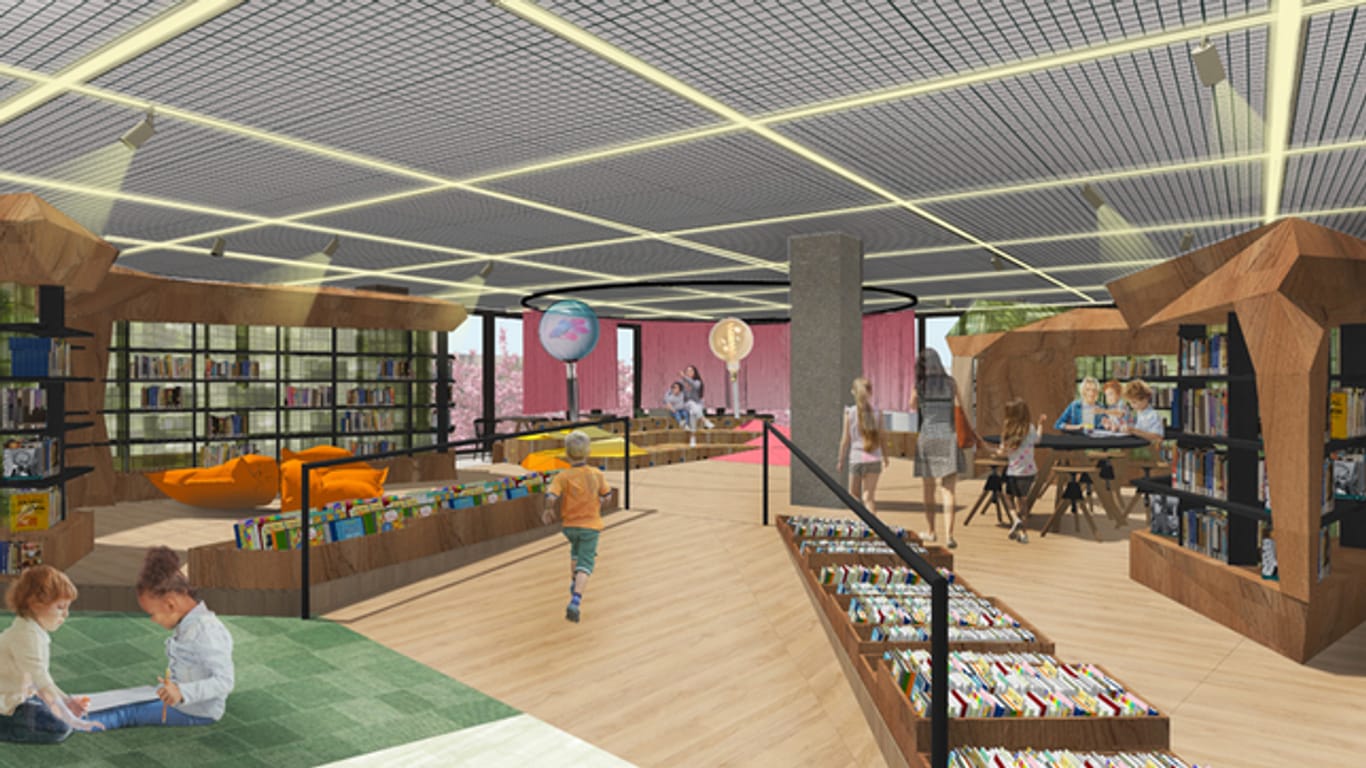 Im ersten Stock ist der Kinderbereich mit diversen Leseecken und Büchern und Medien für die Jüngsten geplant.