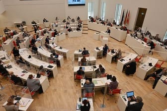 Blick in den Plenarsaal des Brandenburger Landtags (Archivfoto): In einem Sitzungsraum hatte die AfD gefeiert.