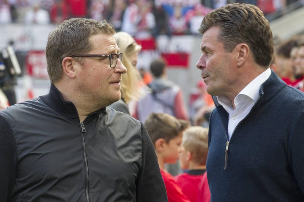 Max Eberl (l.) und Dieter Hecking arbeiteten bei der Borussia zwischen 2017 und 2019 zusammen. Wer der eine nun der Nachfolger des anderen bei den Fohlen?